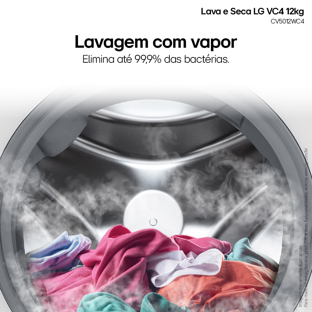Lava e Seca LG 12Kg Smart com Inteligência Artificial AIDD Branca VC4 CV5012WC4A - 220 Volts